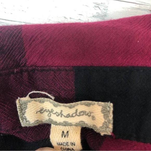 Eyeshadow Plaid Button Up Crossover Back Lace Trim Shirt Medium - Picture 5 of 10